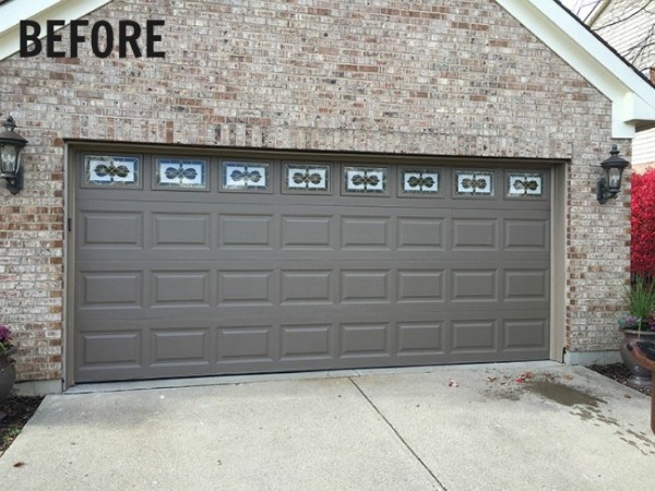 Before: Victorian style faux leaded glass on the garage