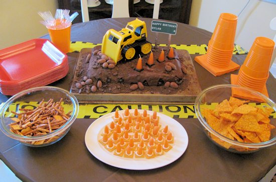 Construction Cake and snacks