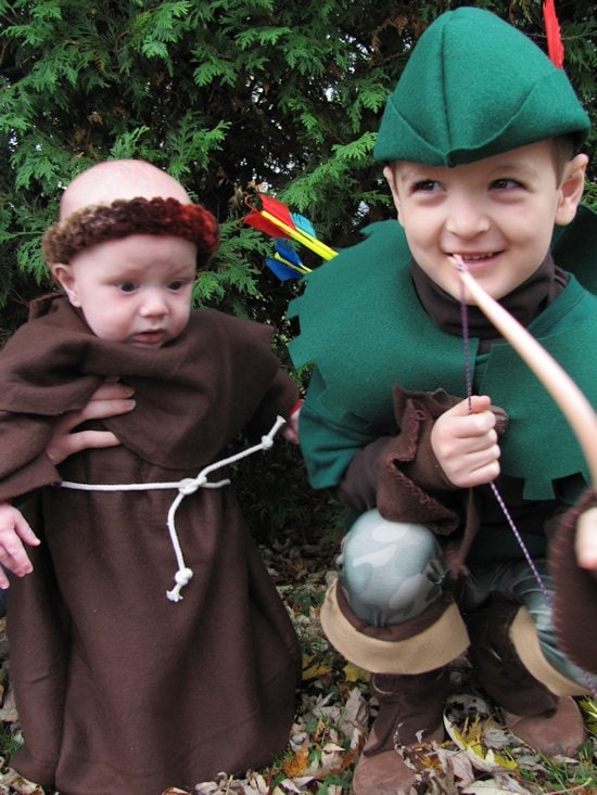DIY Handmade kids Robin Hood and Friar Tuck costumes