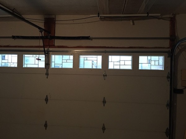 Faux leaded glass inside garage windows