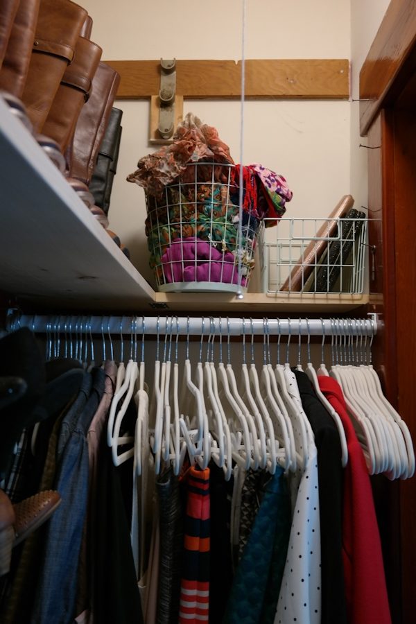 Clothing rod installed sideways to create a walk-in closet